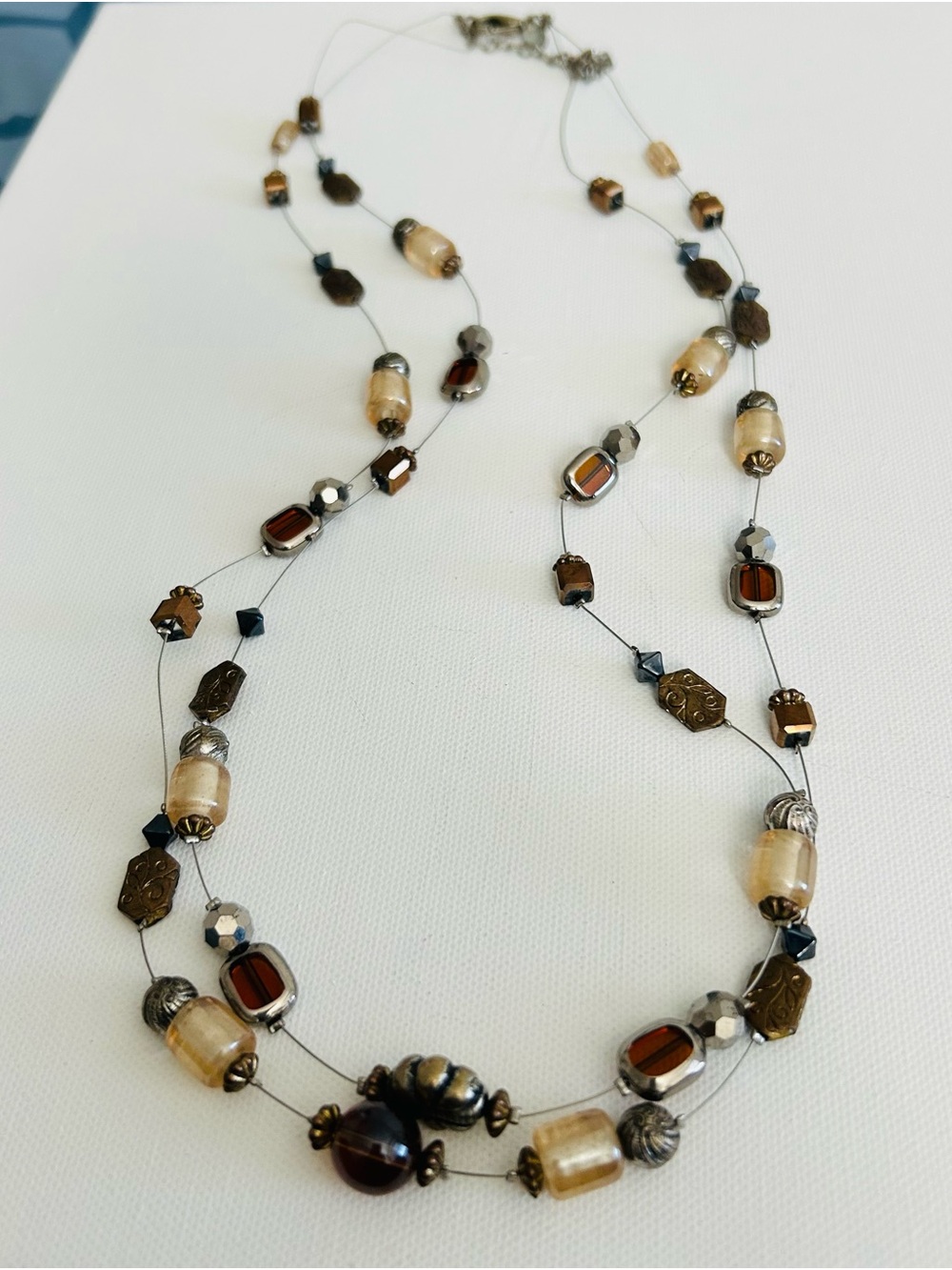 Chico’s Wired Multi-Strand Brown and Gold Beaded Necklace - Women Jewelry